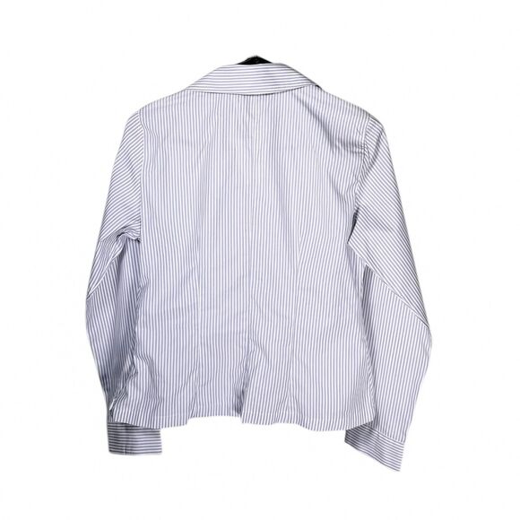 Talbots Women's Blouse 6P Blue White Striped Faux Wrap V-Neck Crop Top NWT * - Picture 2 of 9